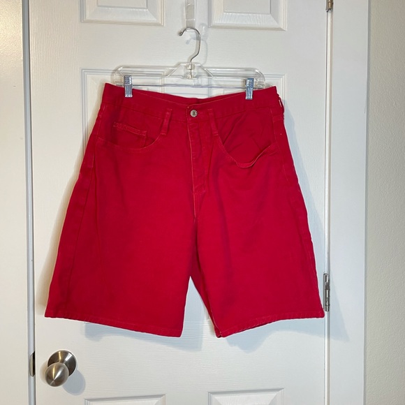 VTG Lebon red denim shorts 80s / 90s hip hop sz XL - Picture 2 of 8